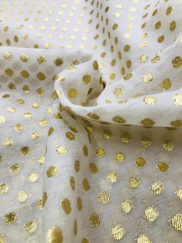 Handwoven Cotton by Silk Chanderi Jamdani Inspired Zari Butti Fabrics