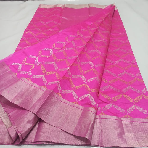 Handwoven Chanderi Pattu Silk All Over Woven Jaal Work  Saree (With Blouse) ( FOR A VIDEO OF THIS SAREE PLEASE CALL US AT 9930655009)