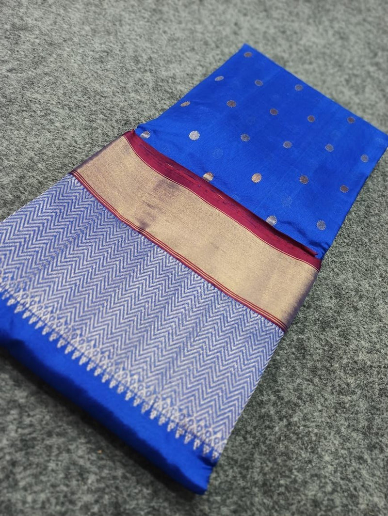 Handwoven Katan Chanderi Butidar Pure Silk Saree (With Blouse) ( FOR A VIDEO OF THIS SAREE PLEASE CALL US AT 9930655009)